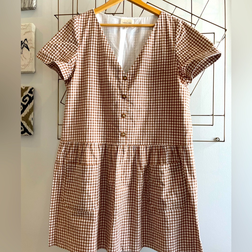 Sezane Gingham Drop Waist Dress Size 42